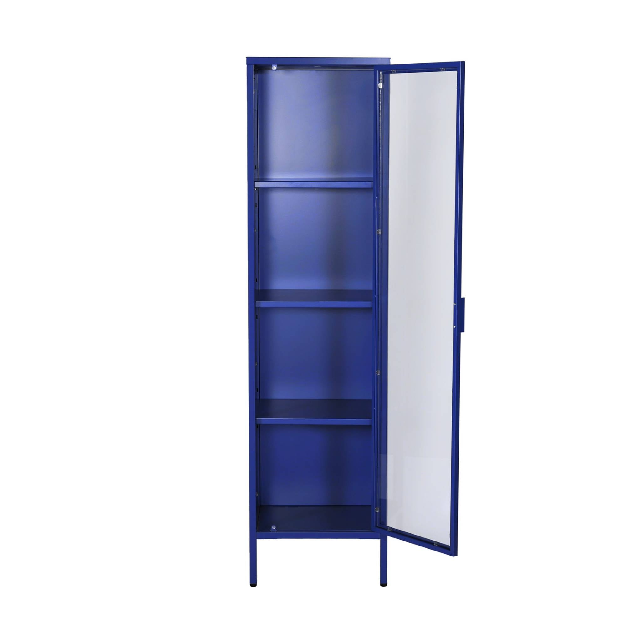 Credenza, vetrina in acciaio e vetro temperato 1 anta 160cm, blu