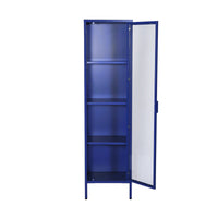 Credenza, vetrina in acciaio e vetro temperato 1 anta 160cm, blu