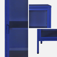 Credenza, vetrina in acciaio e vetro temperato 1 anta 160cm, blu