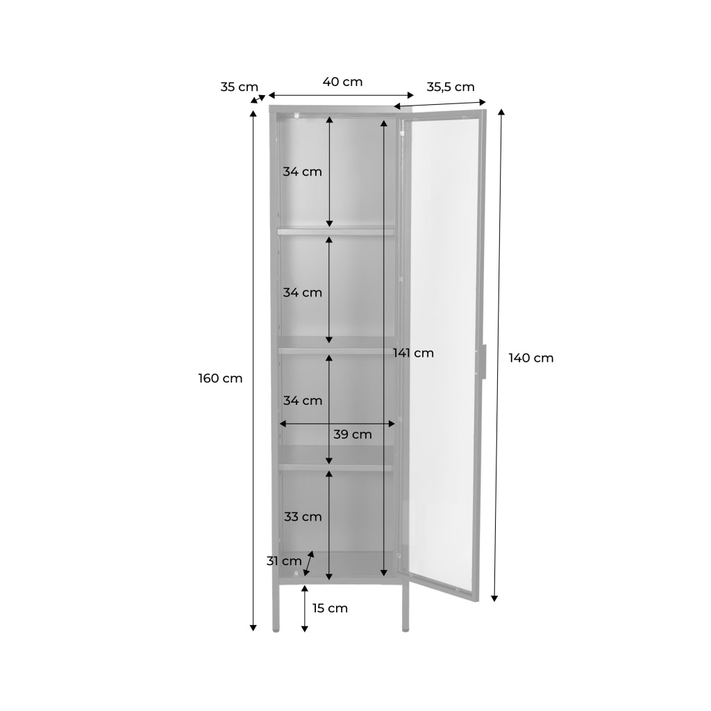Credenza, vetrina in acciaio e vetro temperato 1 anta 160cm, blu