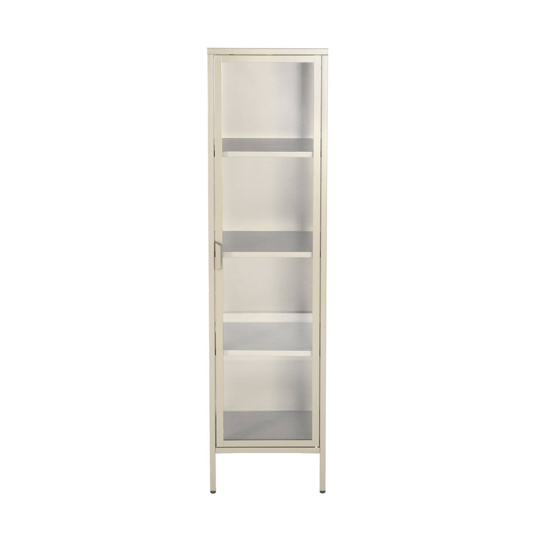 Credenza, vetrina in acciaio e vetro temperato 1 anta 160cm, beige