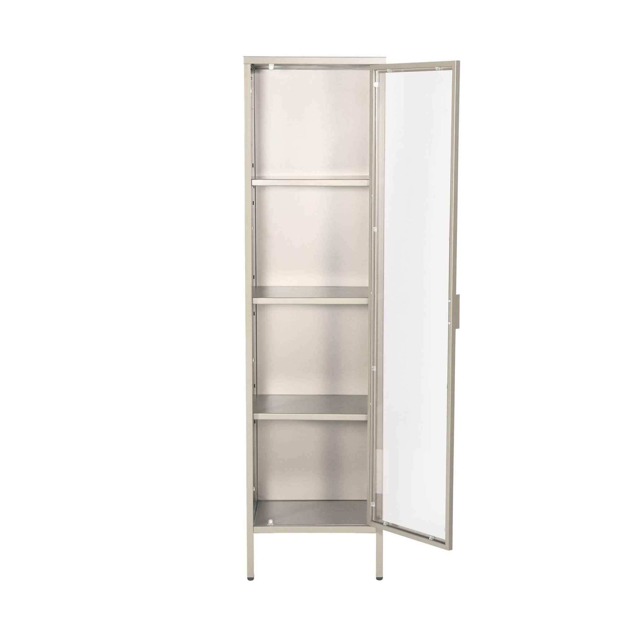 Credenza, vetrina in acciaio e vetro temperato 1 anta 160cm, beige