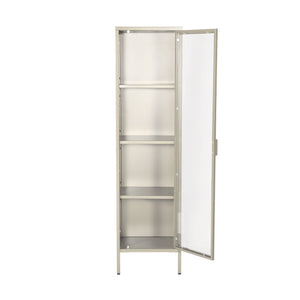 Credenza, vetrina in acciaio e vetro temperato 1 anta 160cm, beige