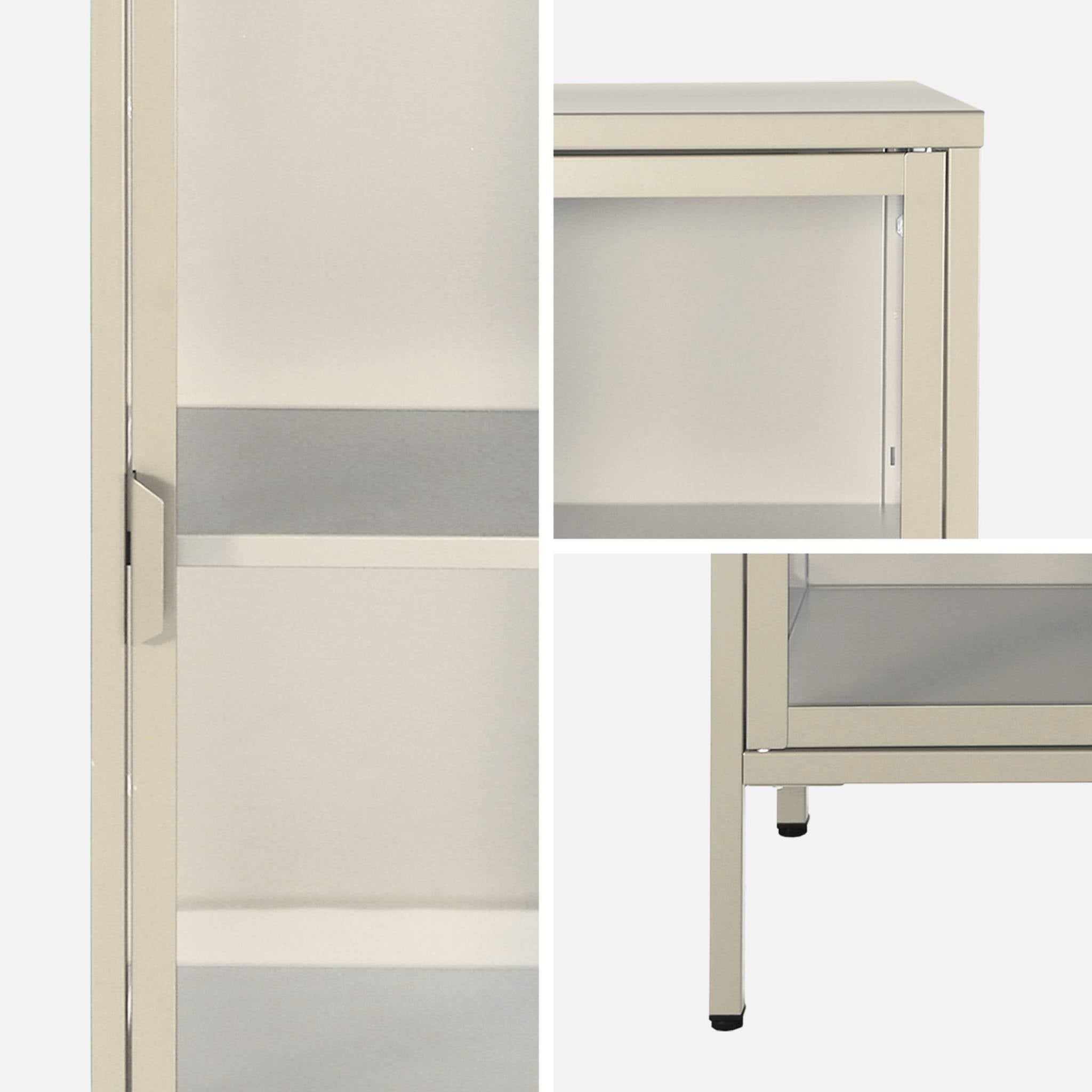 Credenza, vetrina in acciaio e vetro temperato 1 anta 160cm, beige
