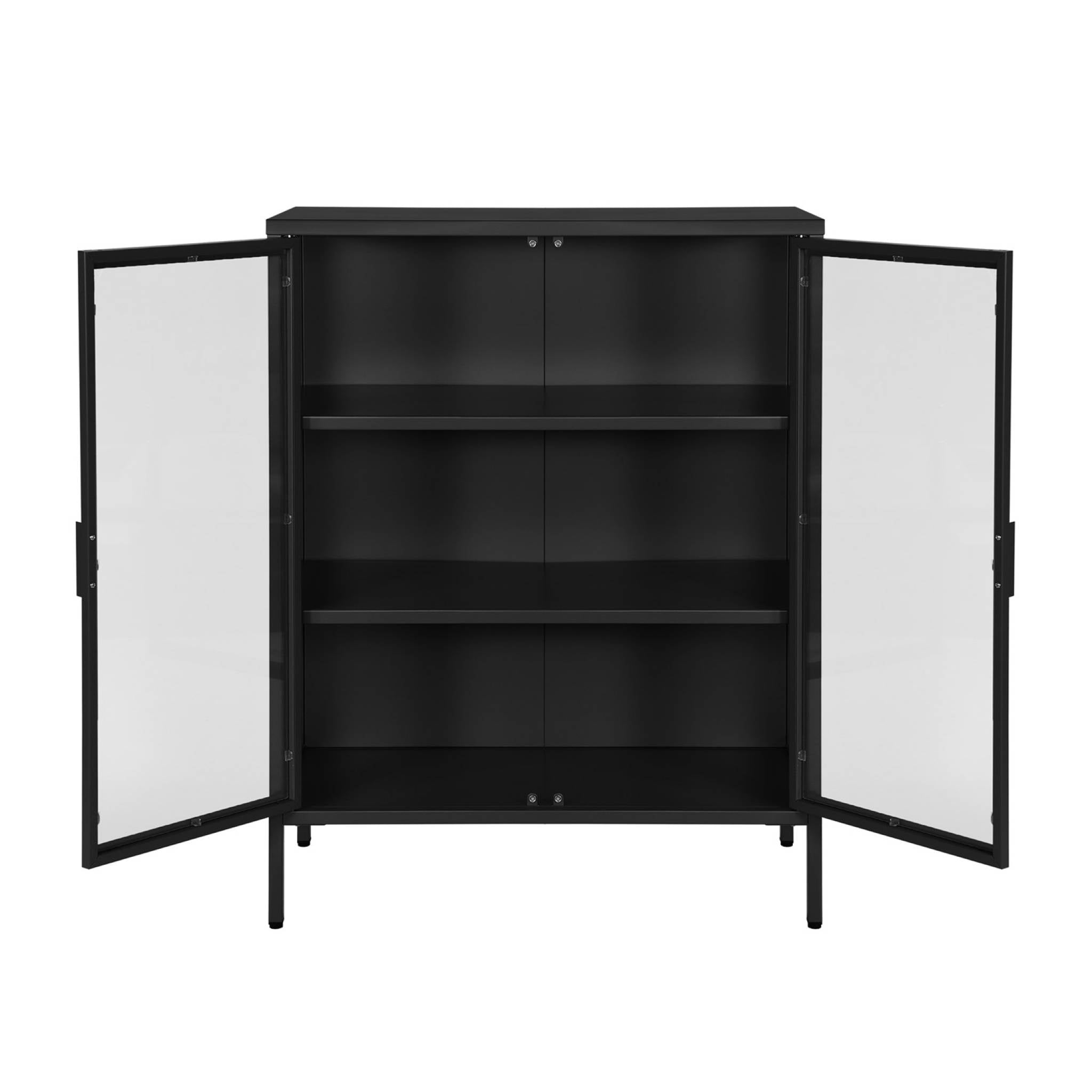 Vetrina in acciaio e vetro temperato con 2 ante, 102cm, nero