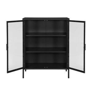 Vetrina in acciaio e vetro temperato con 2 ante, 102cm, nero