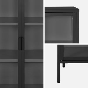 Vetrina in acciaio e vetro temperato con 2 ante, 102cm, nero