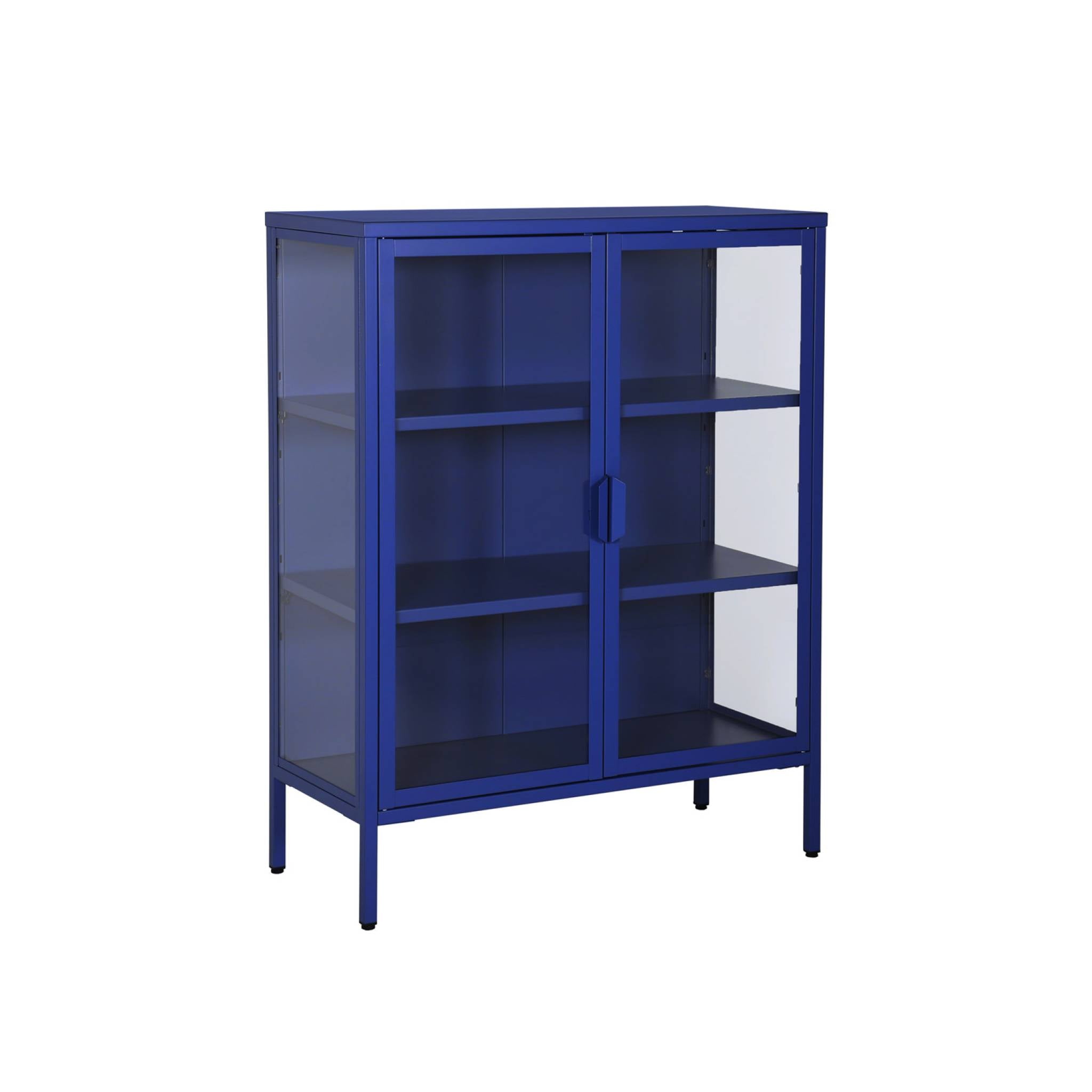 Vetrina in acciaio e vetro temperato con 2 ante, 102cm, blu