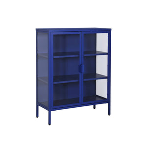 Vetrina in acciaio e vetro temperato con 2 ante, 102cm, blu