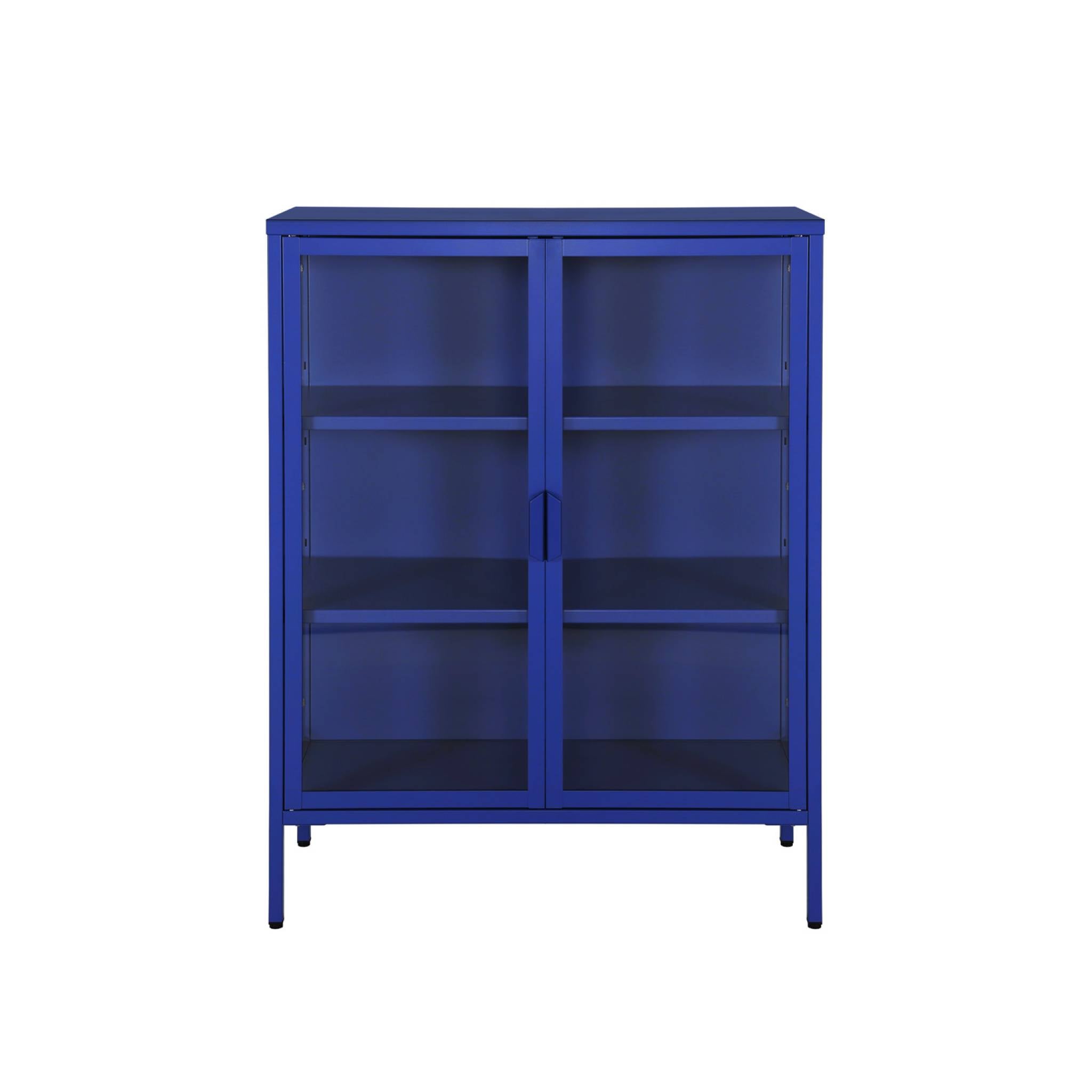 Vetrina in acciaio e vetro temperato con 2 ante, 102cm, blu