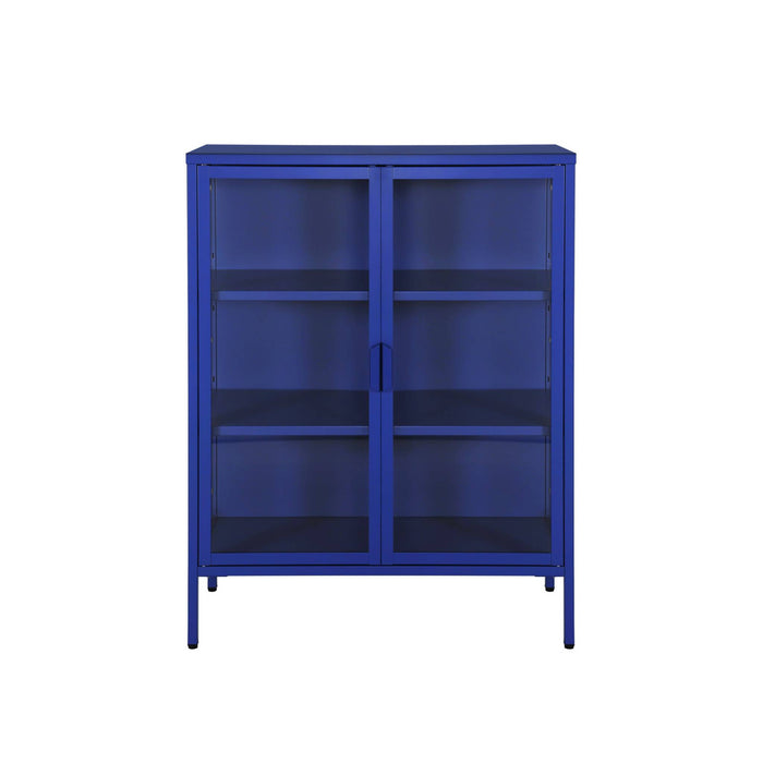 Vetrina in acciaio e vetro temperato con 2 ante, 102cm, blu