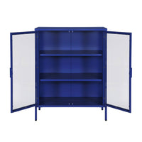 Vetrina in acciaio e vetro temperato con 2 ante, 102cm, blu