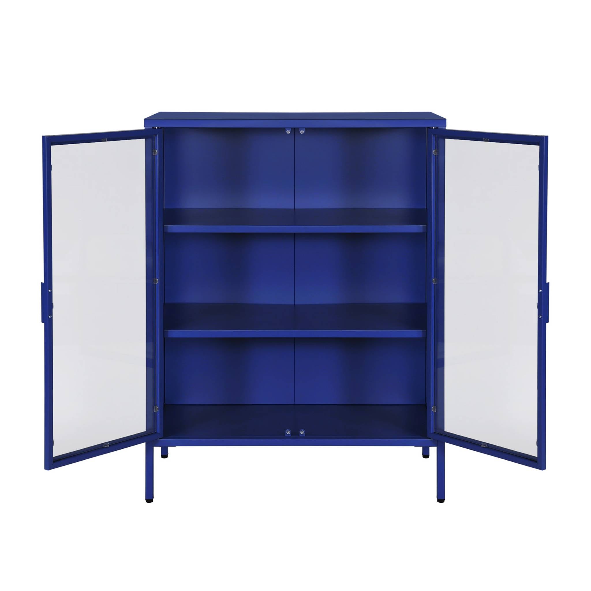 Vetrina in acciaio e vetro temperato con 2 ante, 102cm, blu