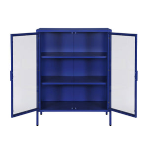 Vetrina in acciaio e vetro temperato con 2 ante, 102cm, blu