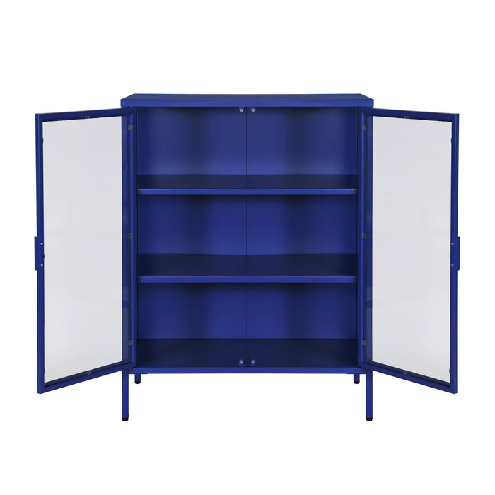Vetrina in acciaio e vetro temperato con 2 ante, 102cm, blu
