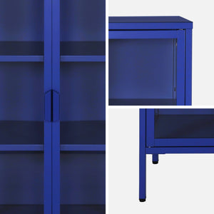 Vetrina in acciaio e vetro temperato con 2 ante, 102cm, blu