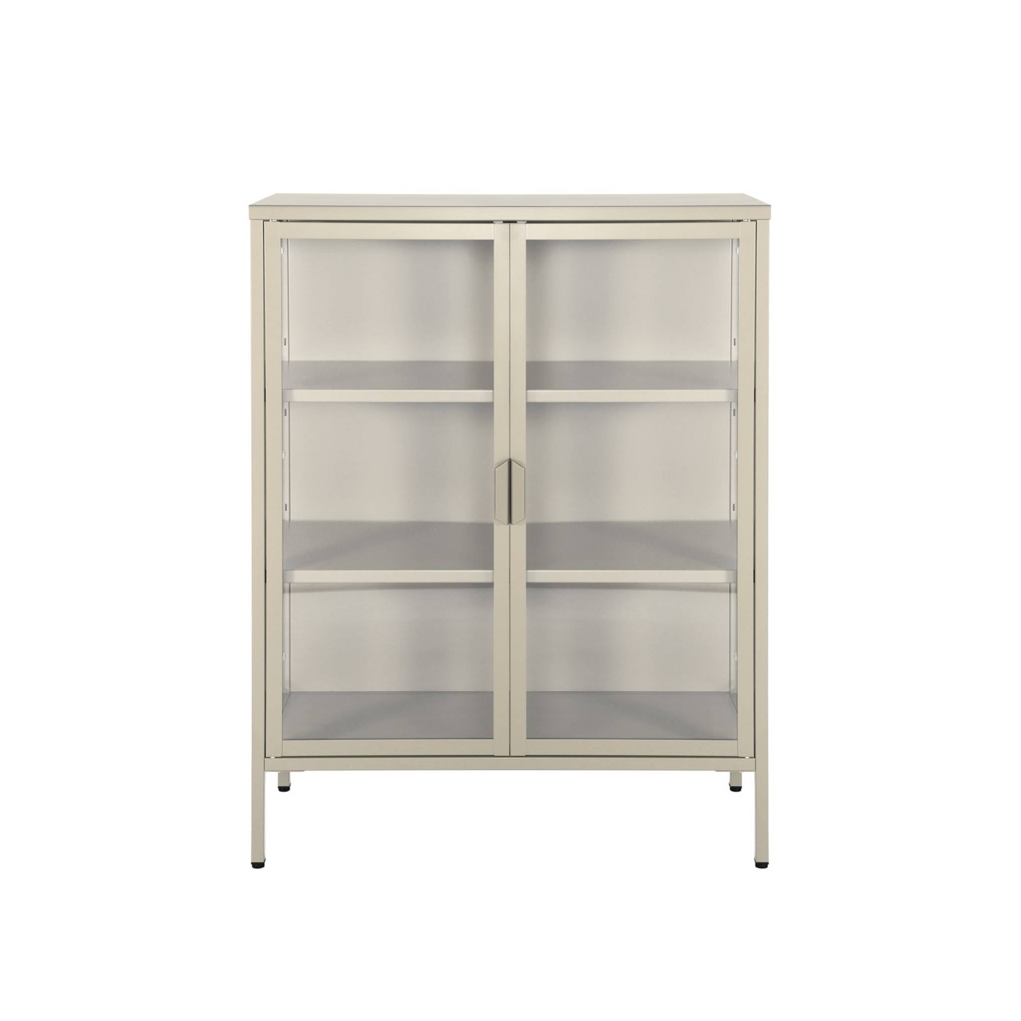 Vetrina in acciaio e vetro temperato con 2 ante, 102cm, beige