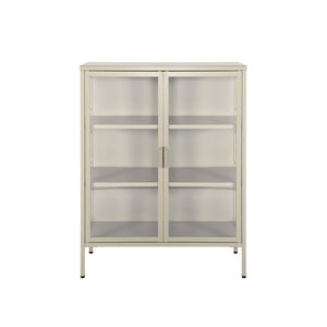 Vetrina in acciaio e vetro temperato con 2 ante, 102cm, beige