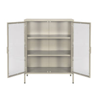 Vetrina in acciaio e vetro temperato con 2 ante, 102cm, beige