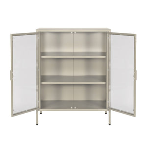 Vetrina in acciaio e vetro temperato con 2 ante, 102cm, beige