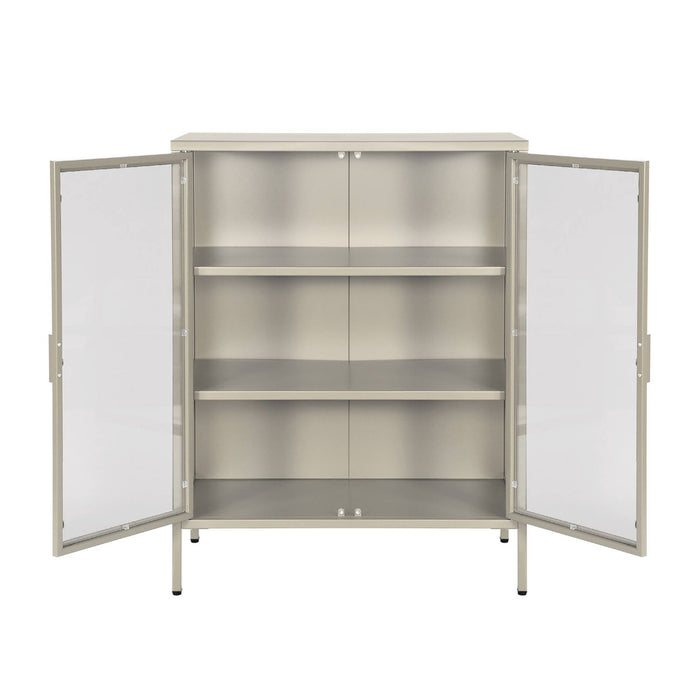 Vetrina in acciaio e vetro temperato con 2 ante, 102cm, beige