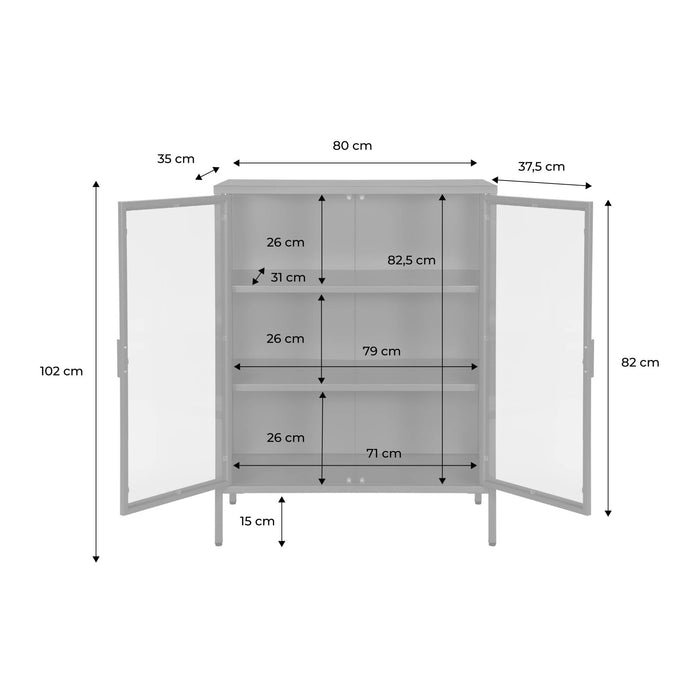 Vetrina in acciaio e vetro temperato con 2 ante, 102cm, beige