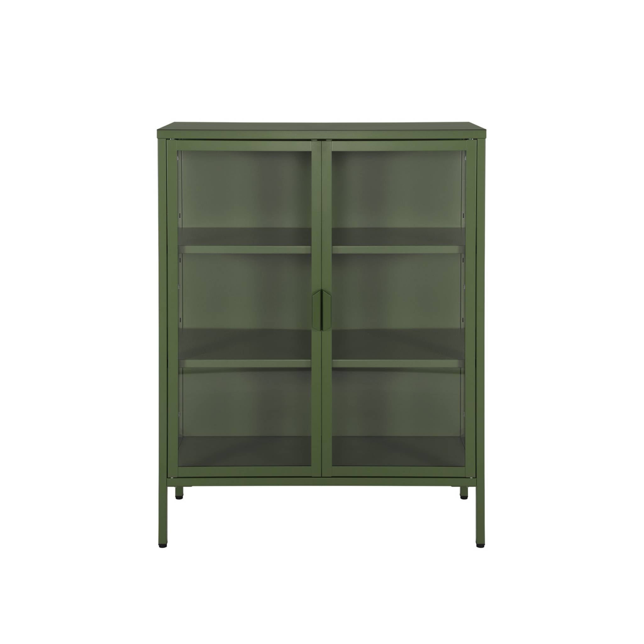 Vetrina in acciaio e vetro temperato con 2 ante, 102cm, verde