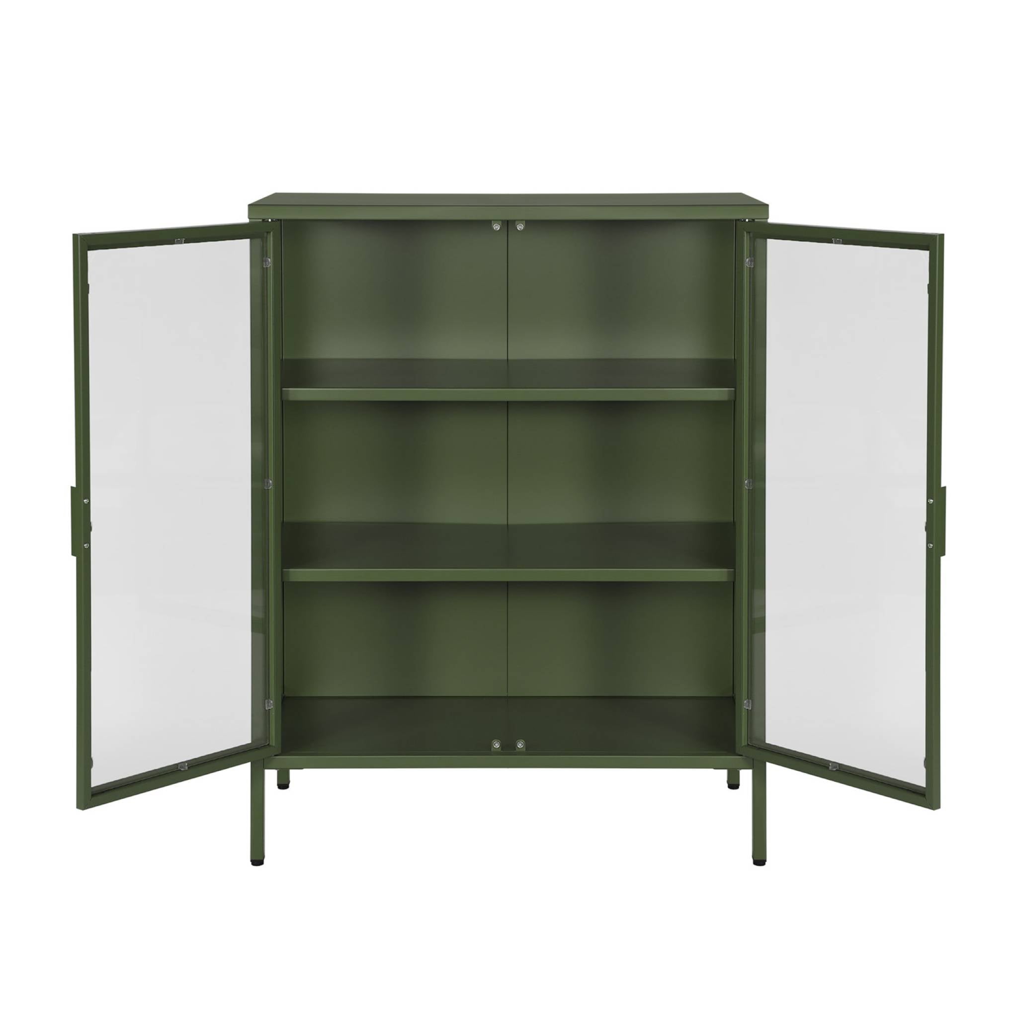 Vetrina in acciaio e vetro temperato con 2 ante, 102cm, verde