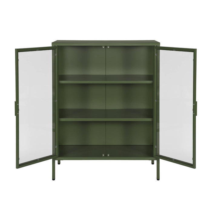 Vetrina in acciaio e vetro temperato con 2 ante, 102cm, verde