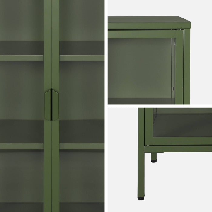 Vetrina in acciaio e vetro temperato con 2 ante, 102cm, verde