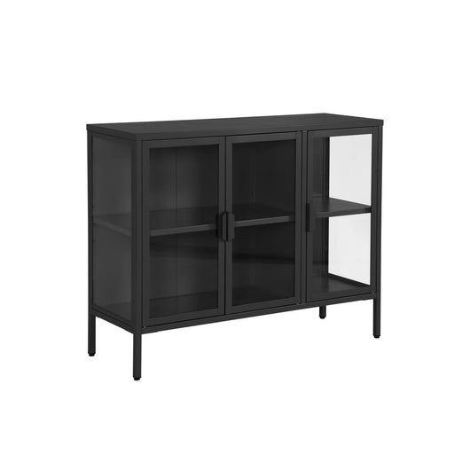 Credenza industriale in metallo e vetro temperato 3 ante, 100cm, nero