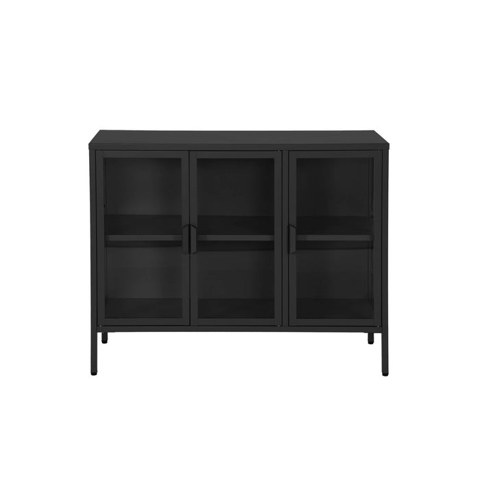 Credenza industriale in metallo e vetro temperato 3 ante, 100cm, nero