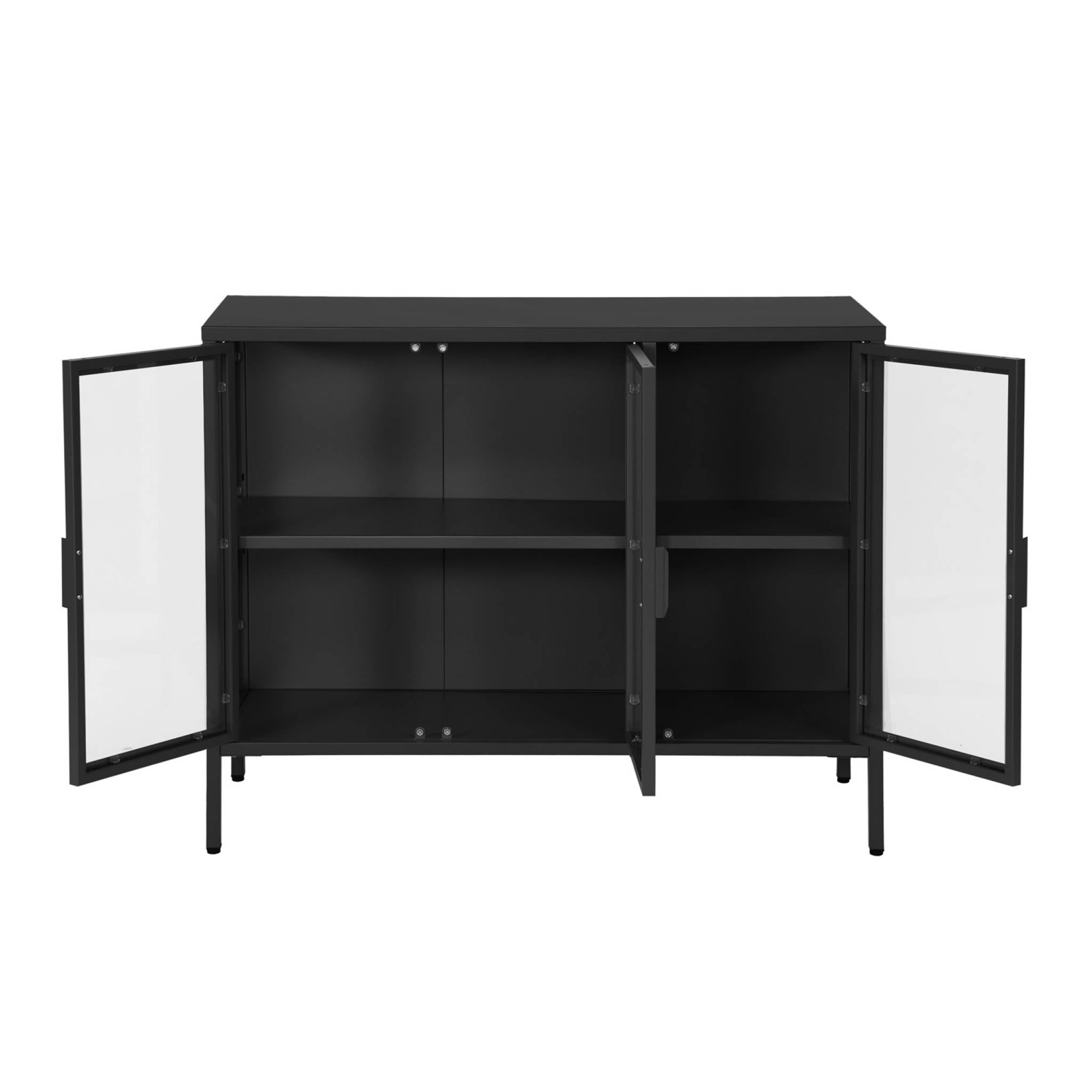 Credenza industriale in metallo e vetro temperato 3 ante, 100cm, nero