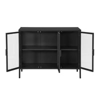 Credenza industriale in metallo e vetro temperato 3 ante, 100cm, nero