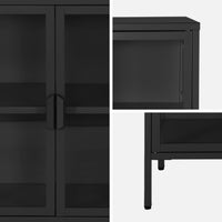 Credenza industriale in metallo e vetro temperato 3 ante, 100cm, nero