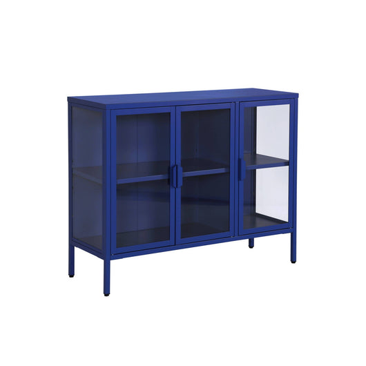 Credenza industriale in metallo e vetro temperato 3 ante, 100cm, blu