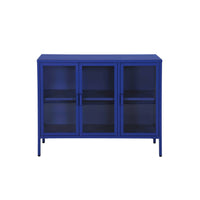 Credenza industriale in metallo e vetro temperato 3 ante, 100cm, blu