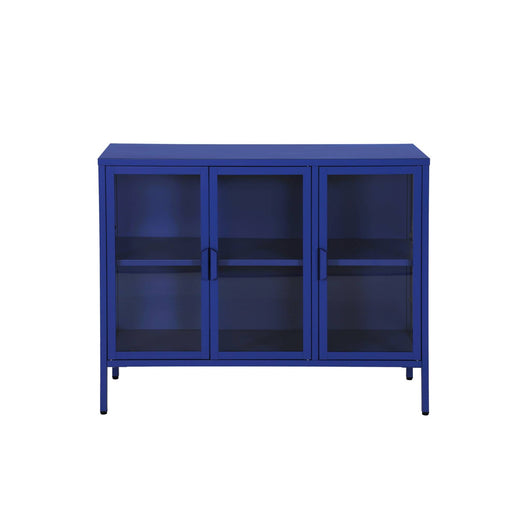 Credenza industriale in metallo e vetro temperato 3 ante, 100cm, blu