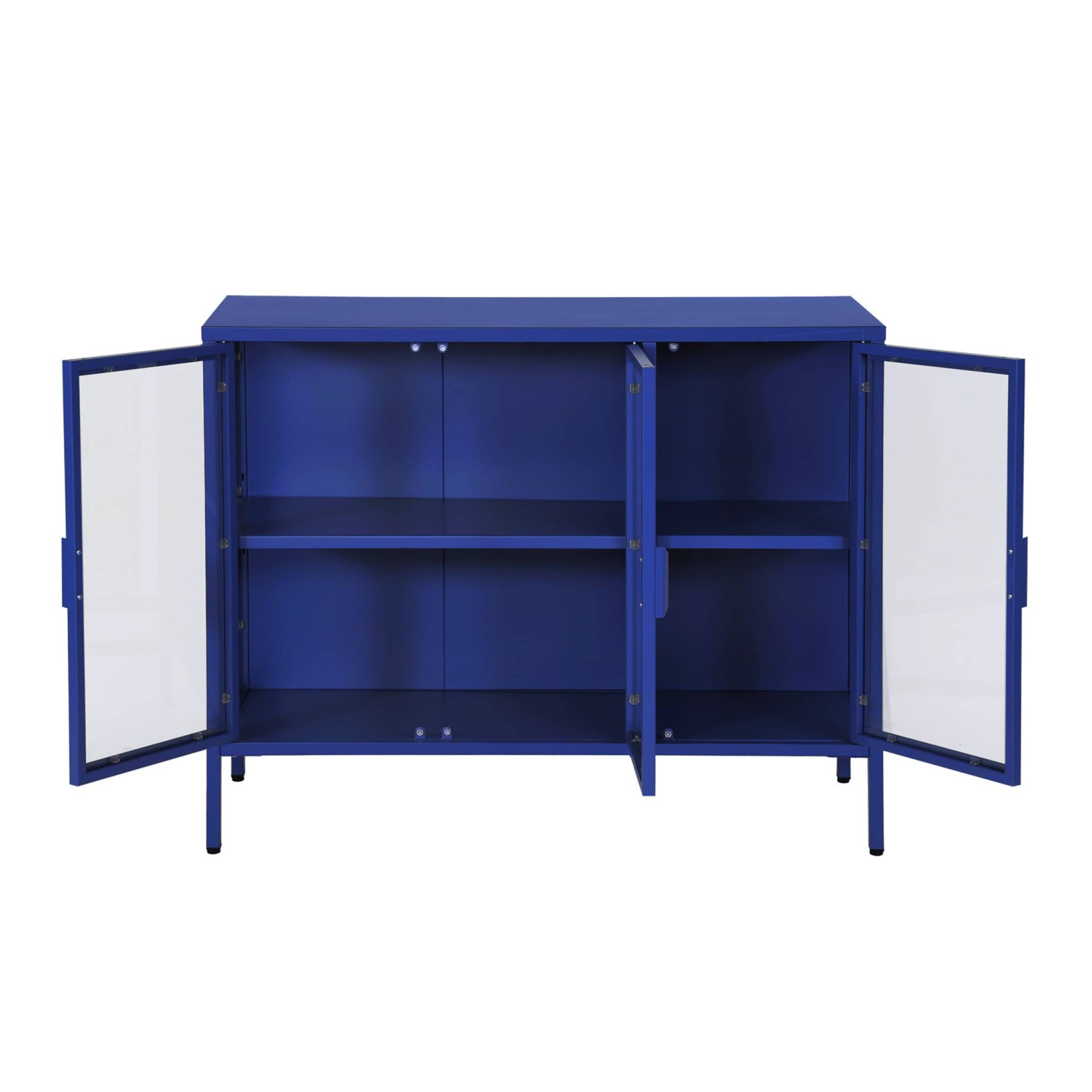 Credenza industriale in metallo e vetro temperato 3 ante, 100cm, blu