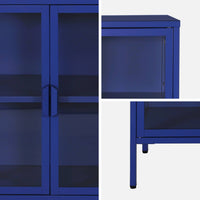 Credenza industriale in metallo e vetro temperato 3 ante, 100cm, blu