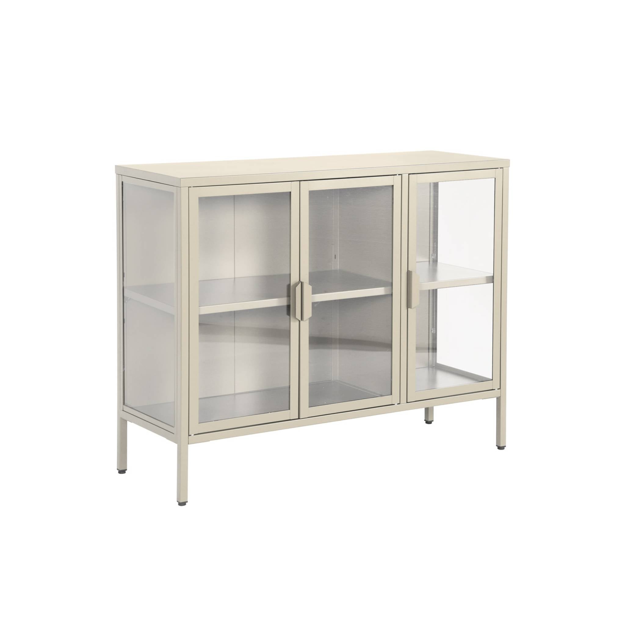 Credenza industriale in metallo e vetro temperato 3 ante, 100cm, beige