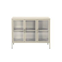 Credenza industriale in metallo e vetro temperato 3 ante, 100cm, beige