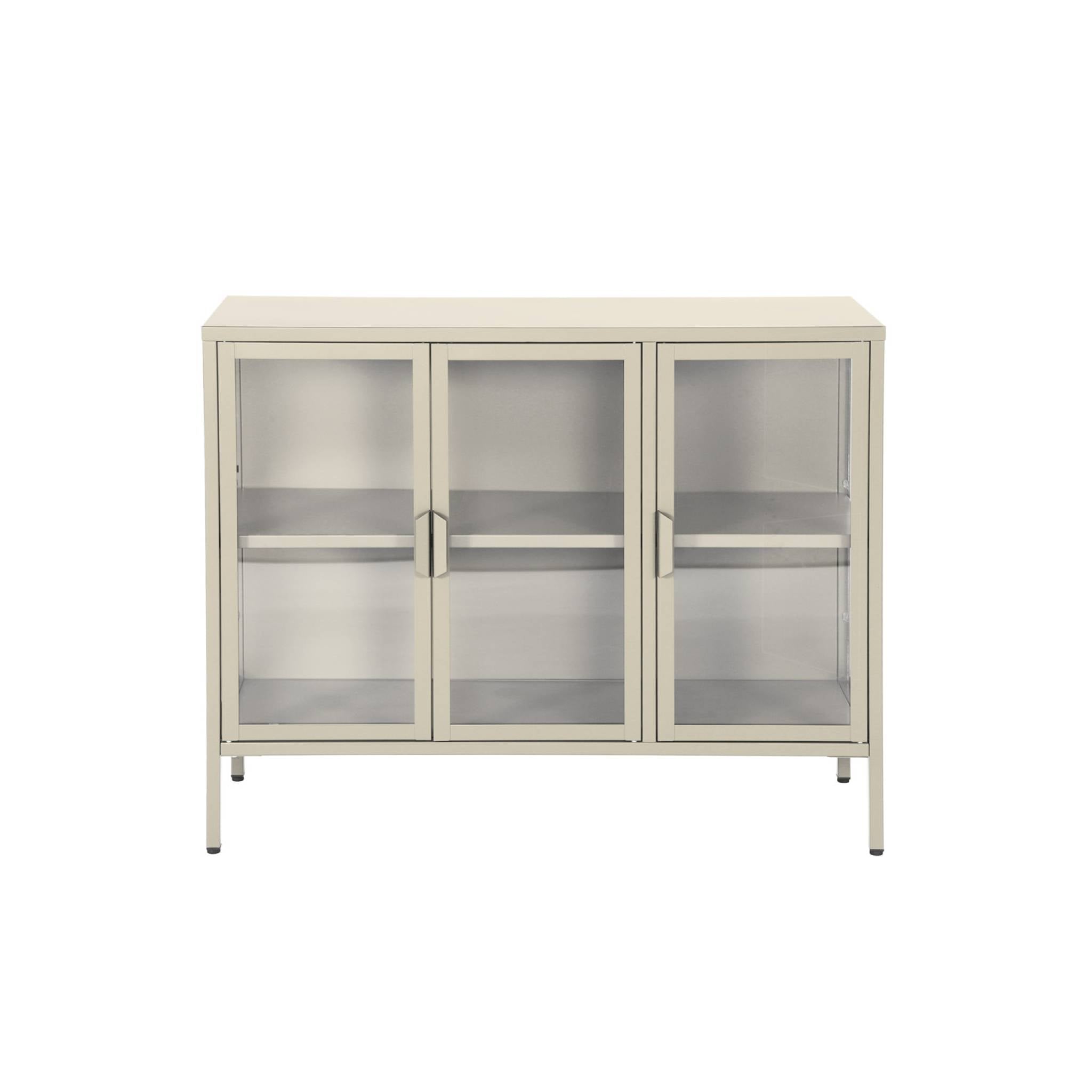 Credenza industriale in metallo e vetro temperato 3 ante, 100cm, beige
