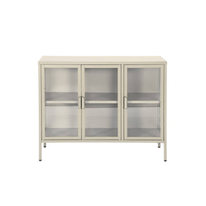 Credenza industriale in metallo e vetro temperato 3 ante, 100cm, beige