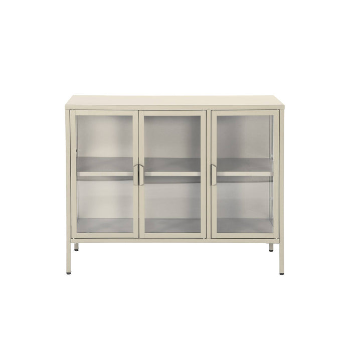 Credenza industriale in metallo e vetro temperato 3 ante, 100cm, beige