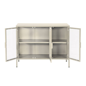 Credenza industriale in metallo e vetro temperato 3 ante, 100cm, beige