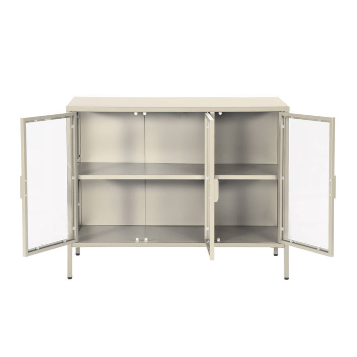 Credenza industriale in metallo e vetro temperato 3 ante, 100cm, beige