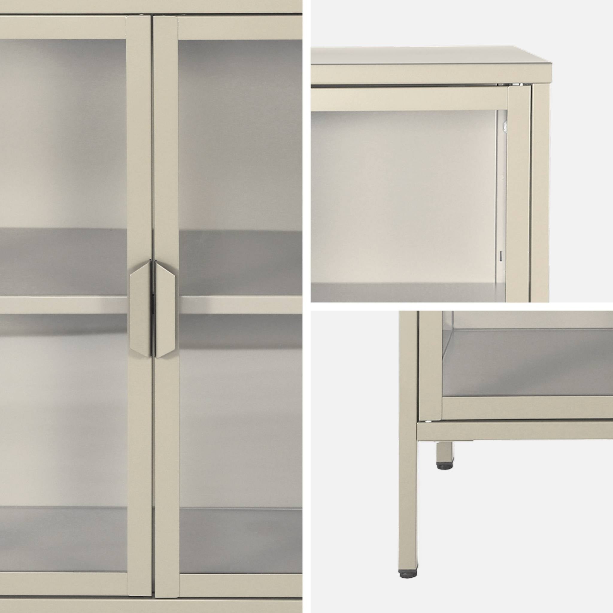 Credenza industriale in metallo e vetro temperato 3 ante, 100cm, beige