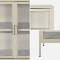 Credenza industriale in metallo e vetro temperato 3 ante, 100cm, beige