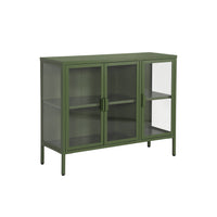 Credenza industriale in metallo e vetro temperato 3 ante, 100cm, verde